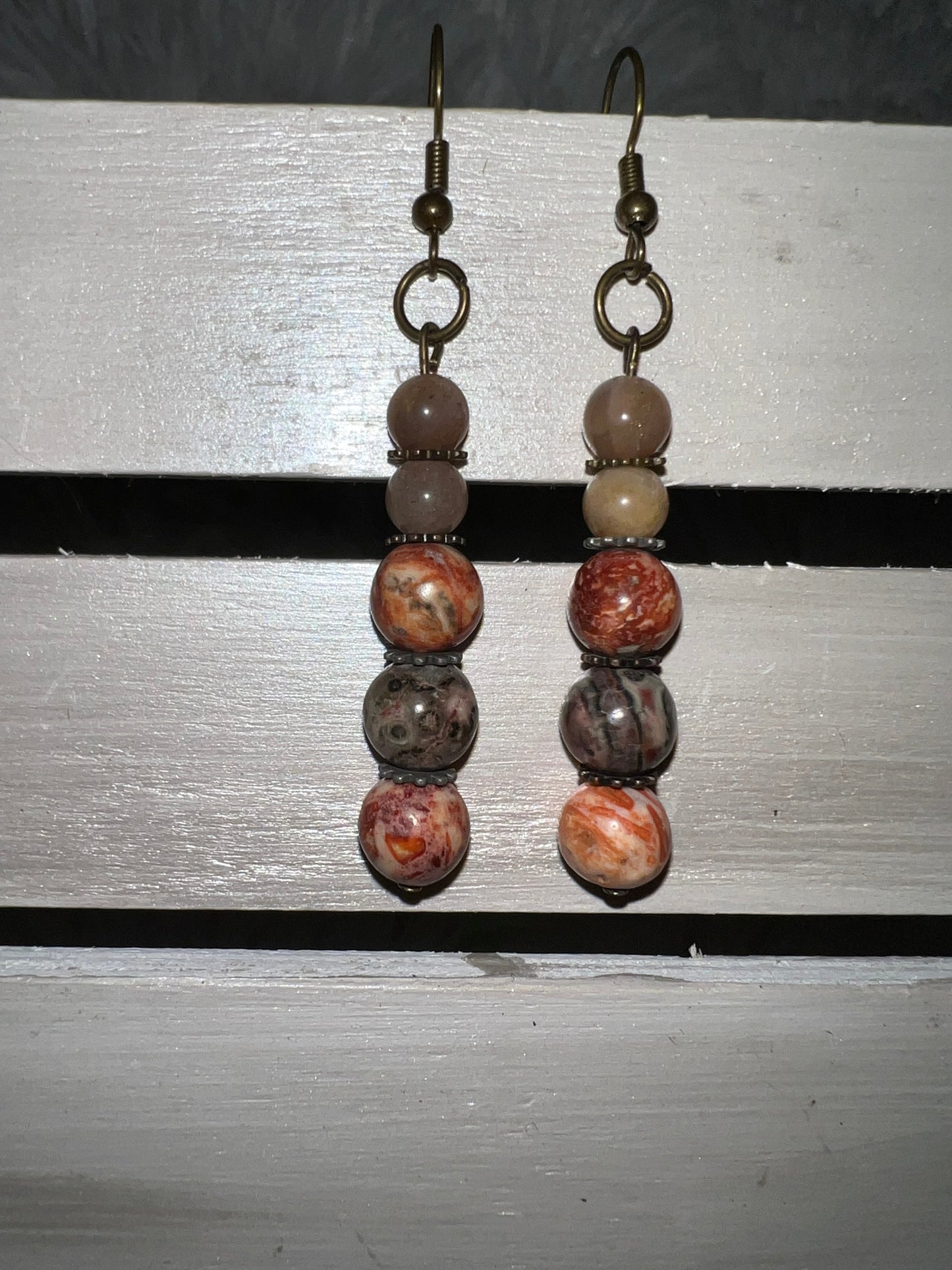 Leopard Jasper & Sunstone Crystal Earrings