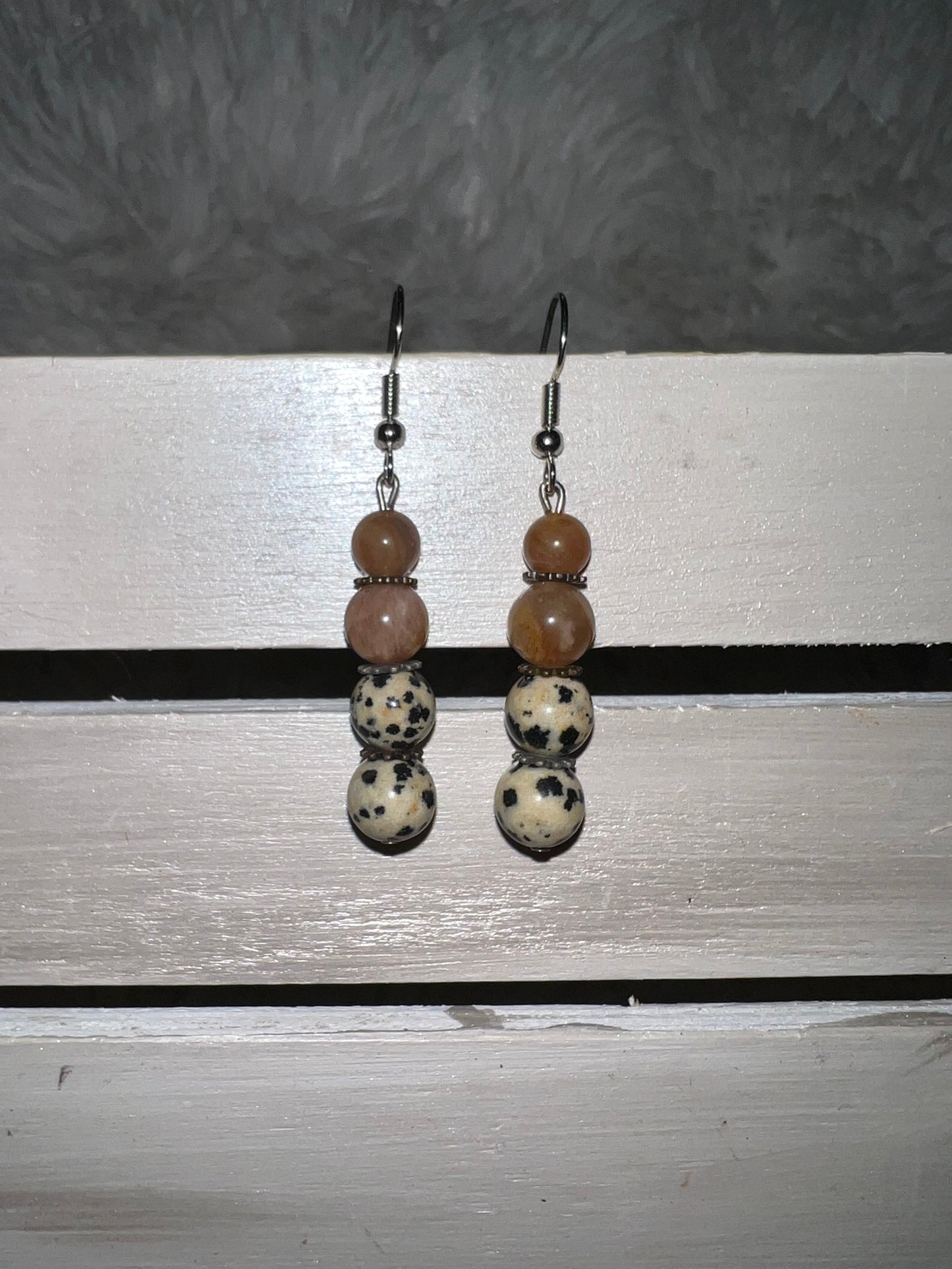 Dalmatian Jasper & Sunstone Crystal Earrings