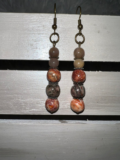 Leopard Jasper & Sunstone Crystal Earrings