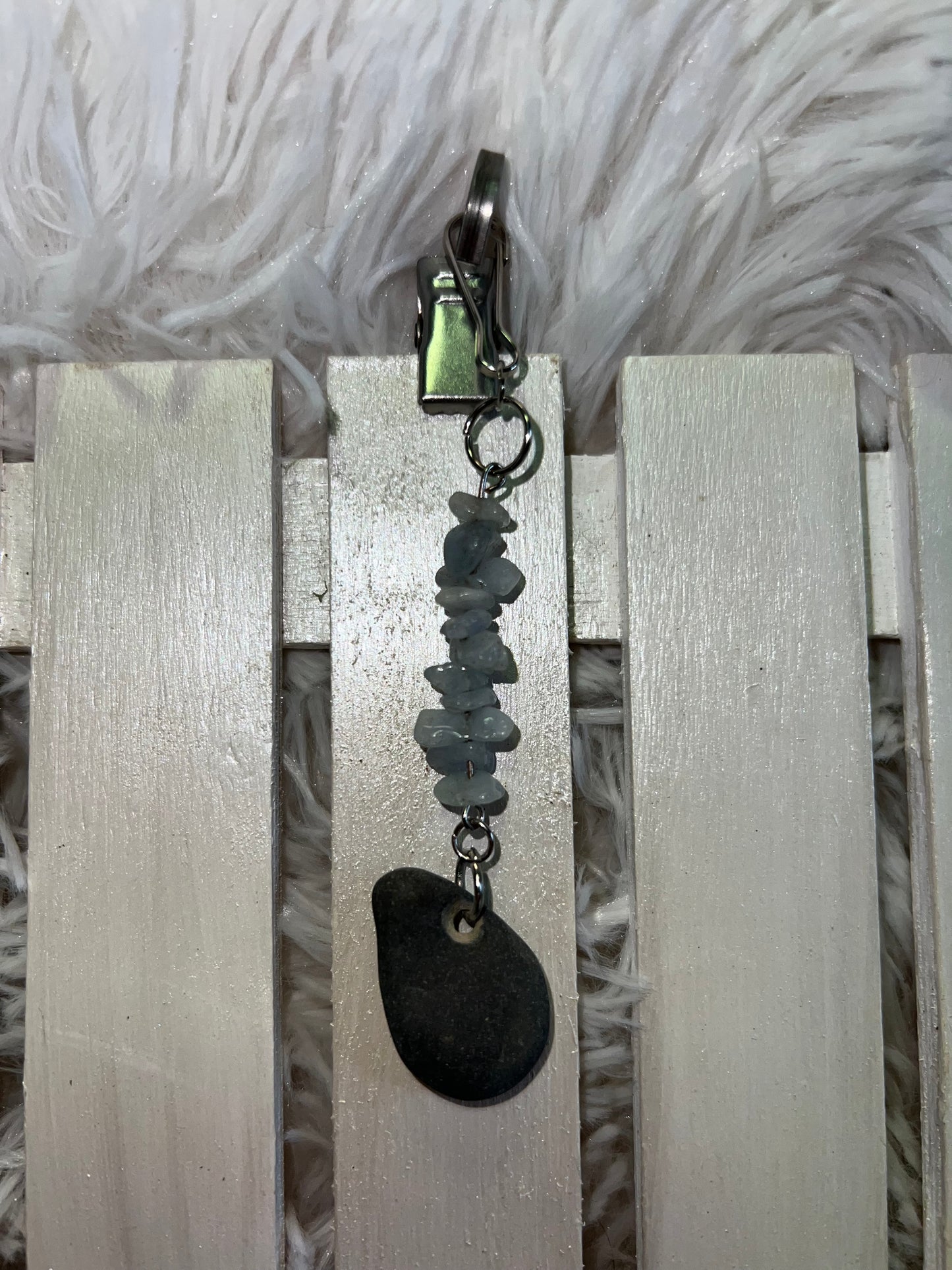 Aquamarine Crystal Lucky stone Hag stone Keyring