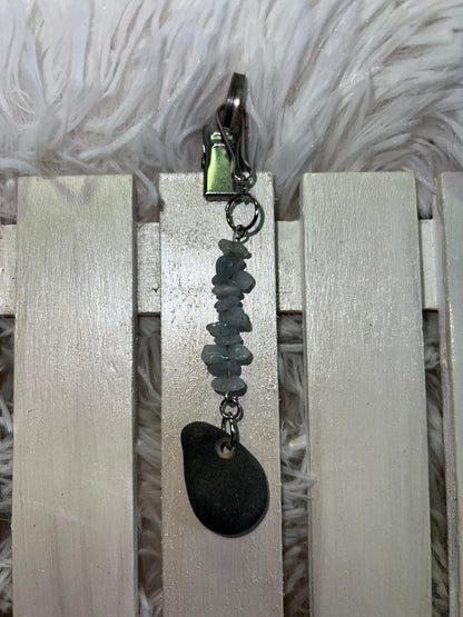 Aquamarine Crystal Lucky stone Hag stone Keyring