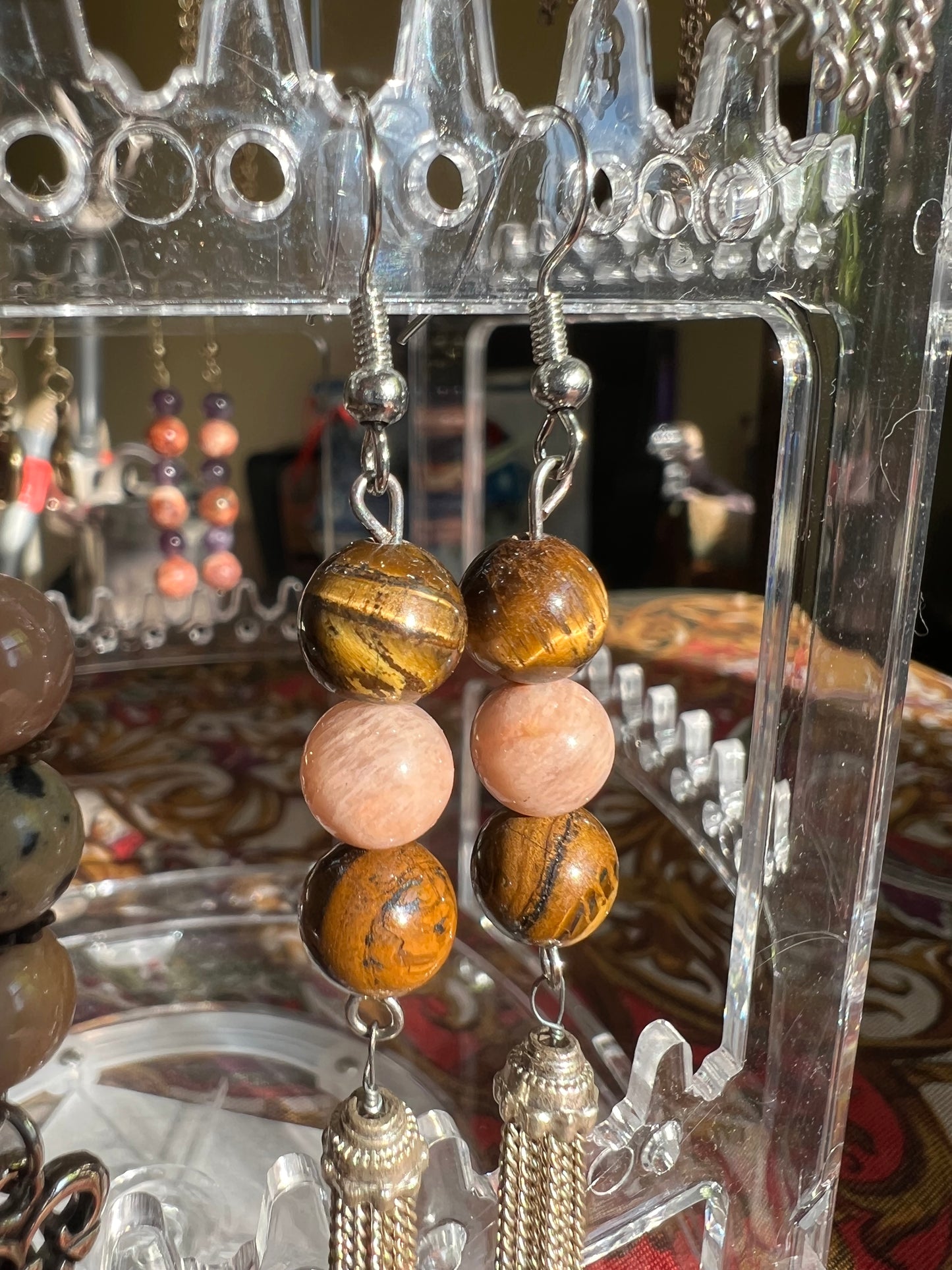 Tiger’s Eye & Sunstone Crystal Drop Earrings