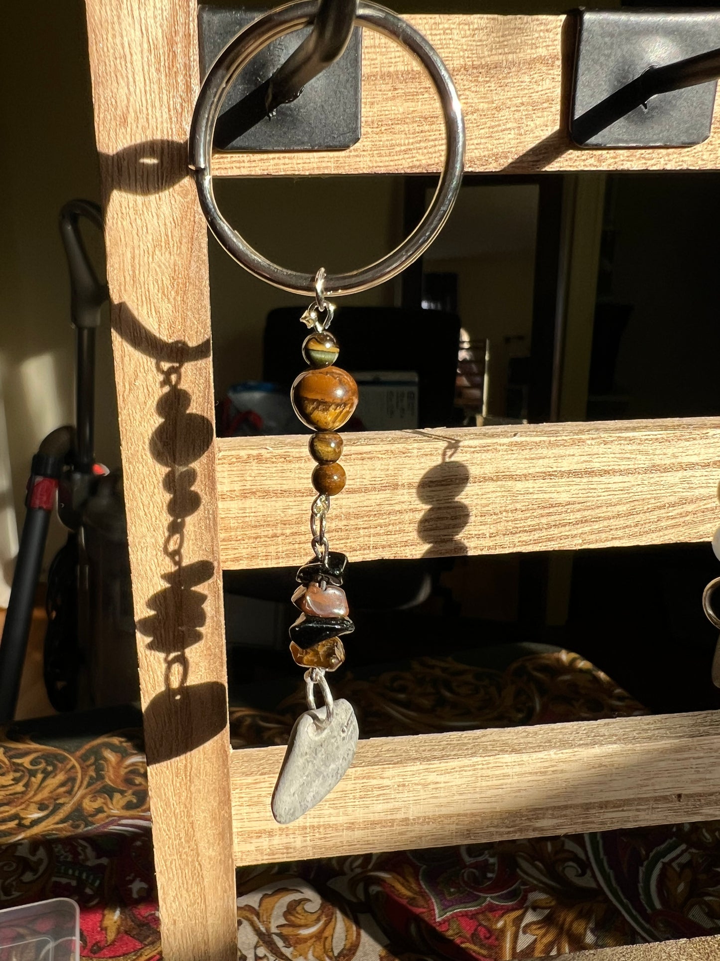 Tiger’s Eye Crystal Lucky stone Hag stone Keyring