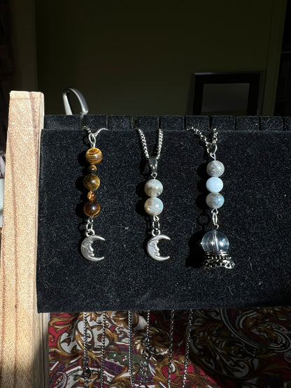 Tiger’s Eye Crystal Moon Pendant Necklace