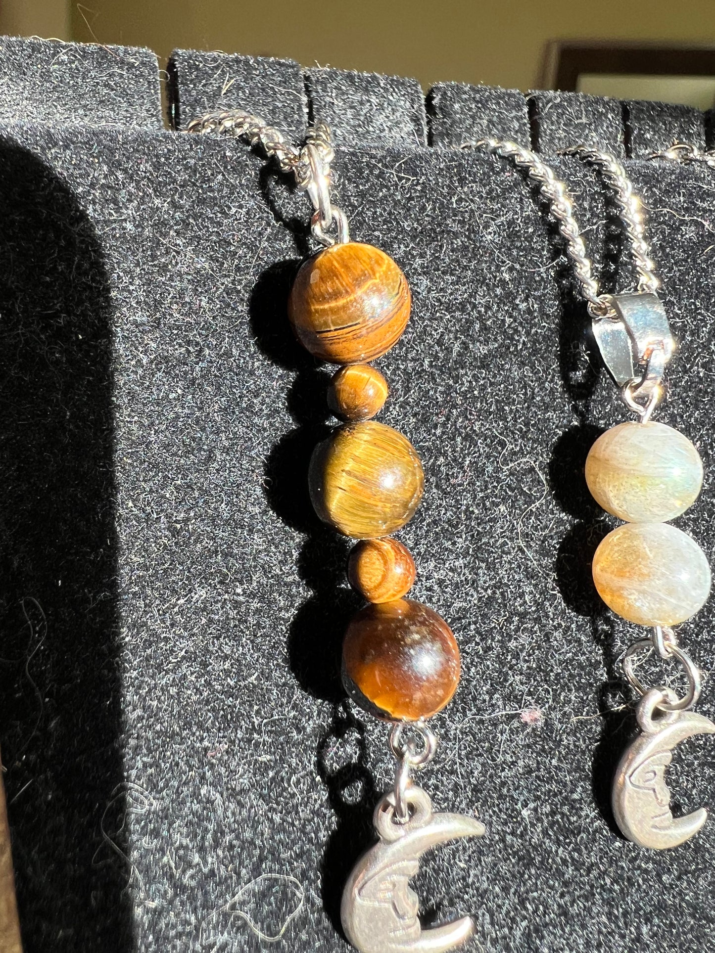 Tiger’s Eye Crystal Moon Pendant Necklace