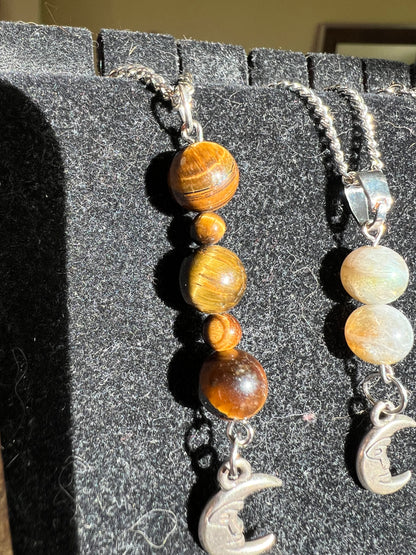 Tiger’s Eye Crystal Moon Pendant Necklace