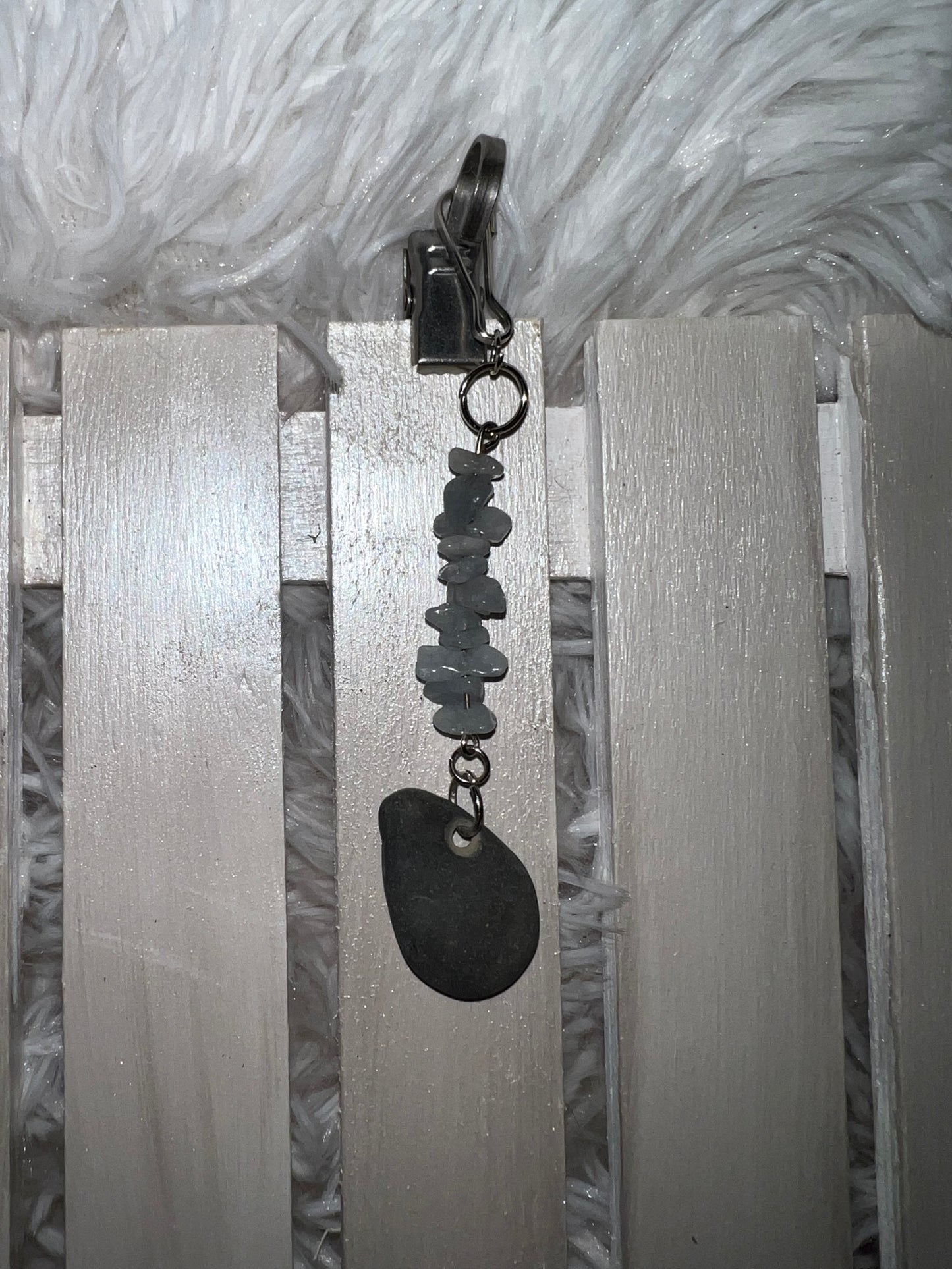 Aquamarine Crystal Lucky stone Hag stone Keyring