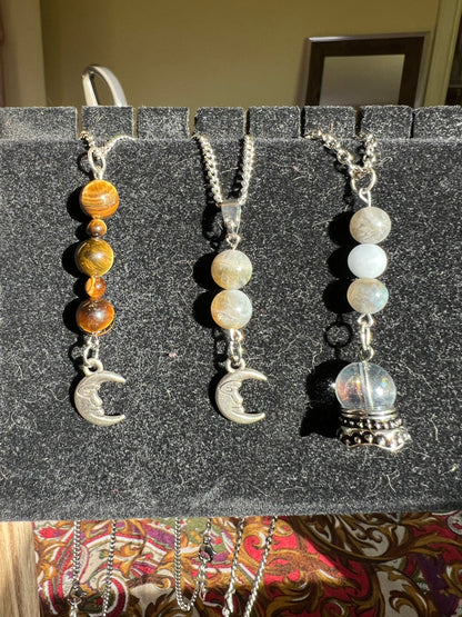 Labradorite & Aquamarine Crystal Ball Pendant Necklace