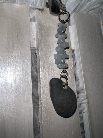 Aquamarine Crystal Lucky stone Hag stone Keyring