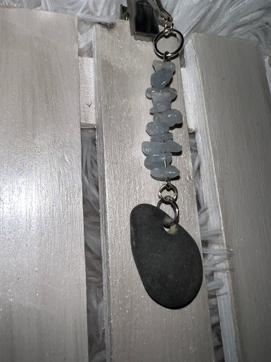 Aquamarine Crystal Lucky stone Hag stone Keyring