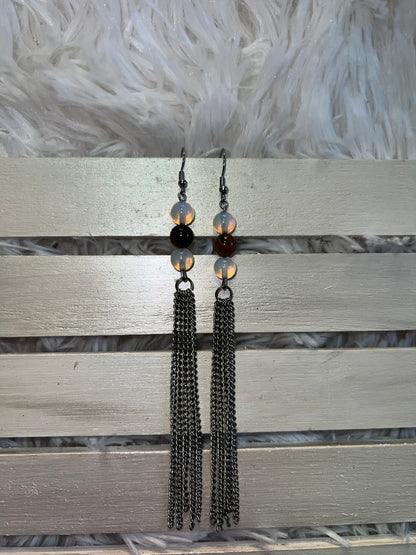 Moonstone & Tiger's Eye Crystal Long Dangle Earrings