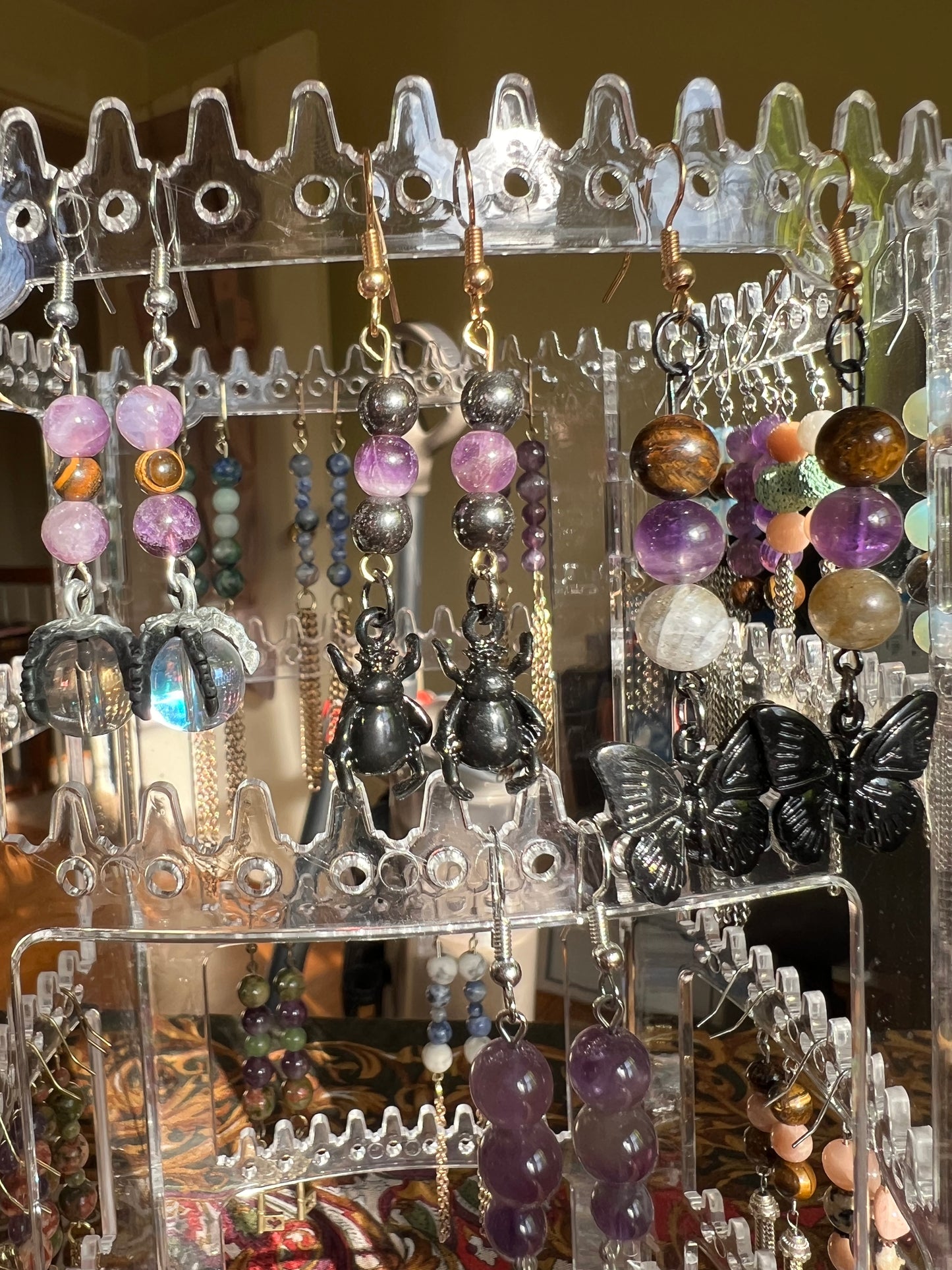 Hematite & Amethyst Crystal Bug Earrings