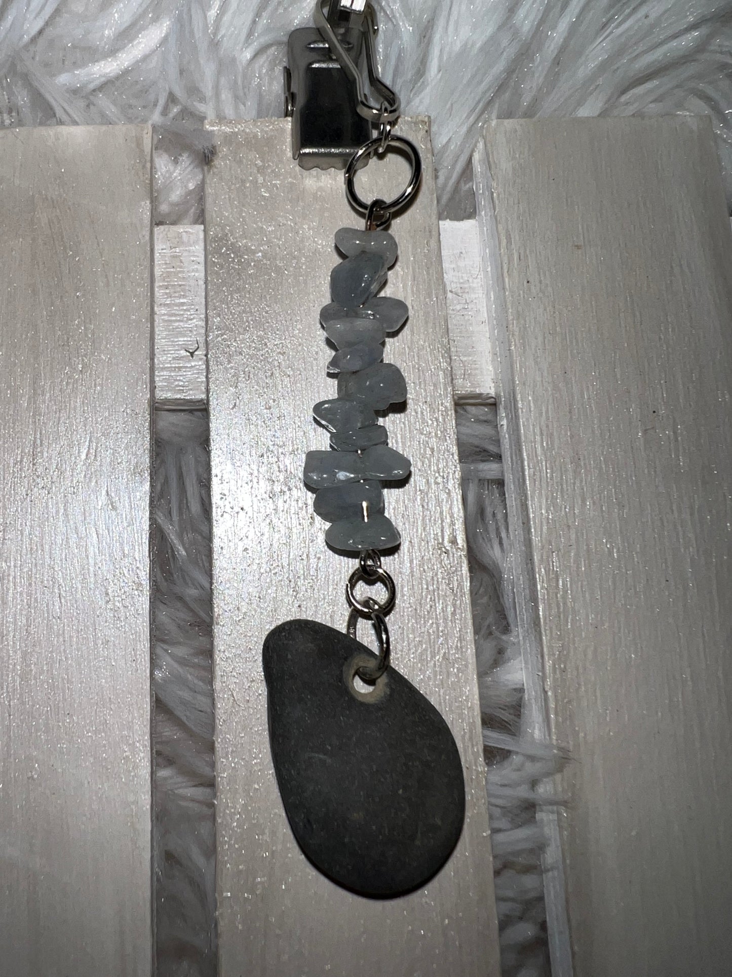 Aquamarine Crystal Lucky stone Hag stone Keyring