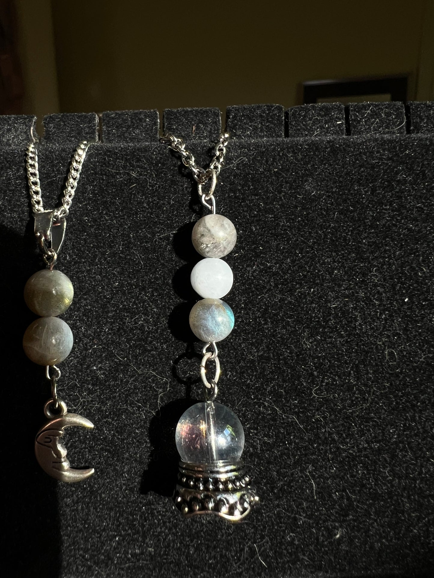 Labradorite & Aquamarine Crystal Ball Pendant Necklace