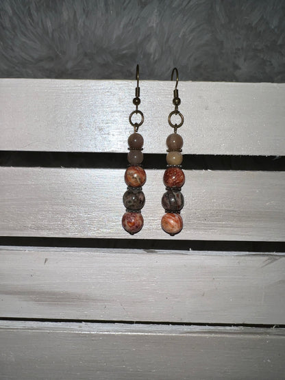 Leopard Jasper & Sunstone Crystal Earrings
