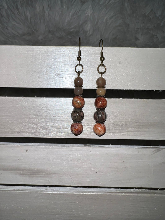 Leopard Jasper & Sunstone Crystal Earrings