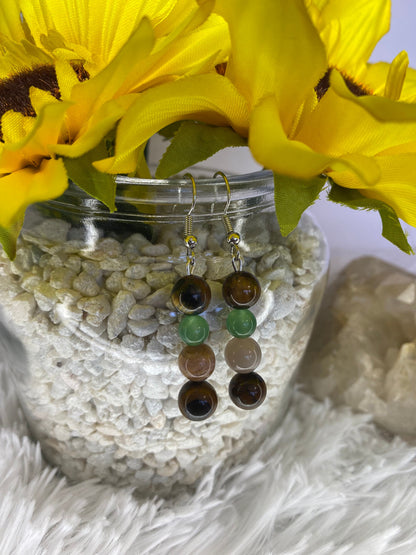 Tiger’s Eye, Green Aventurine, & Sunstone Crystal Drop Earrings