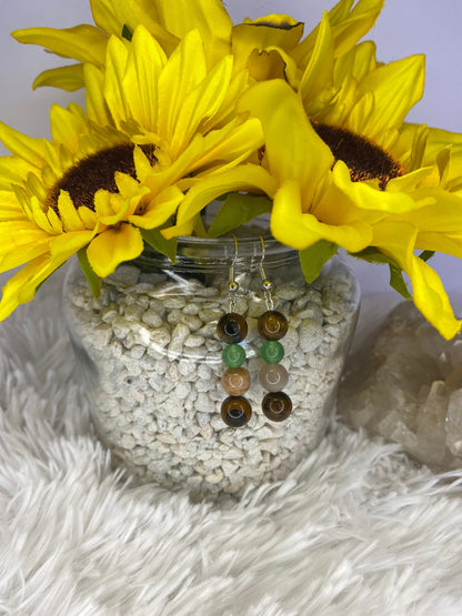 Tiger’s Eye, Green Aventurine, & Sunstone Crystal Drop Earrings