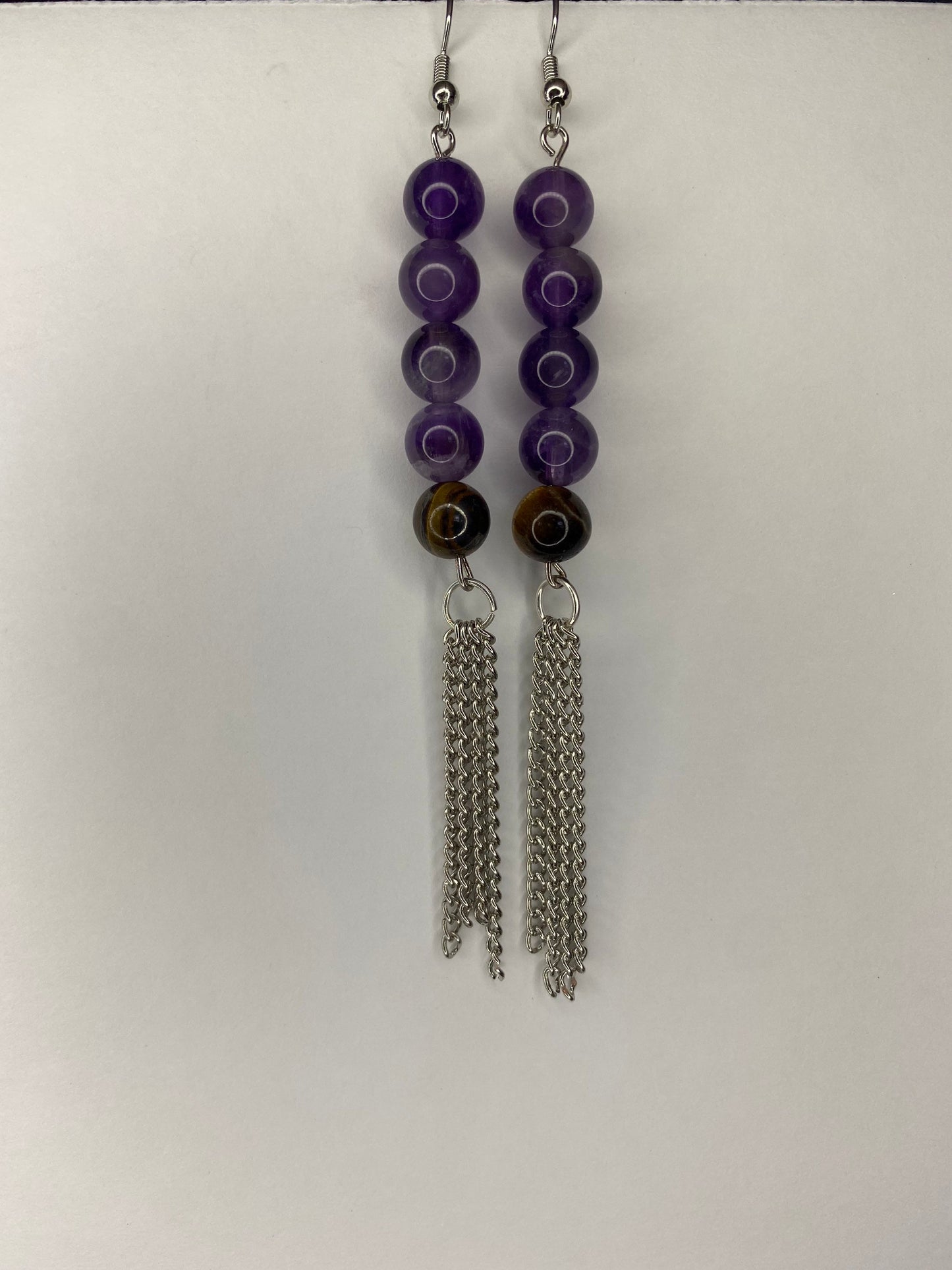 Amethyst & Tiger’s Eye Crystal Dangle Earrings