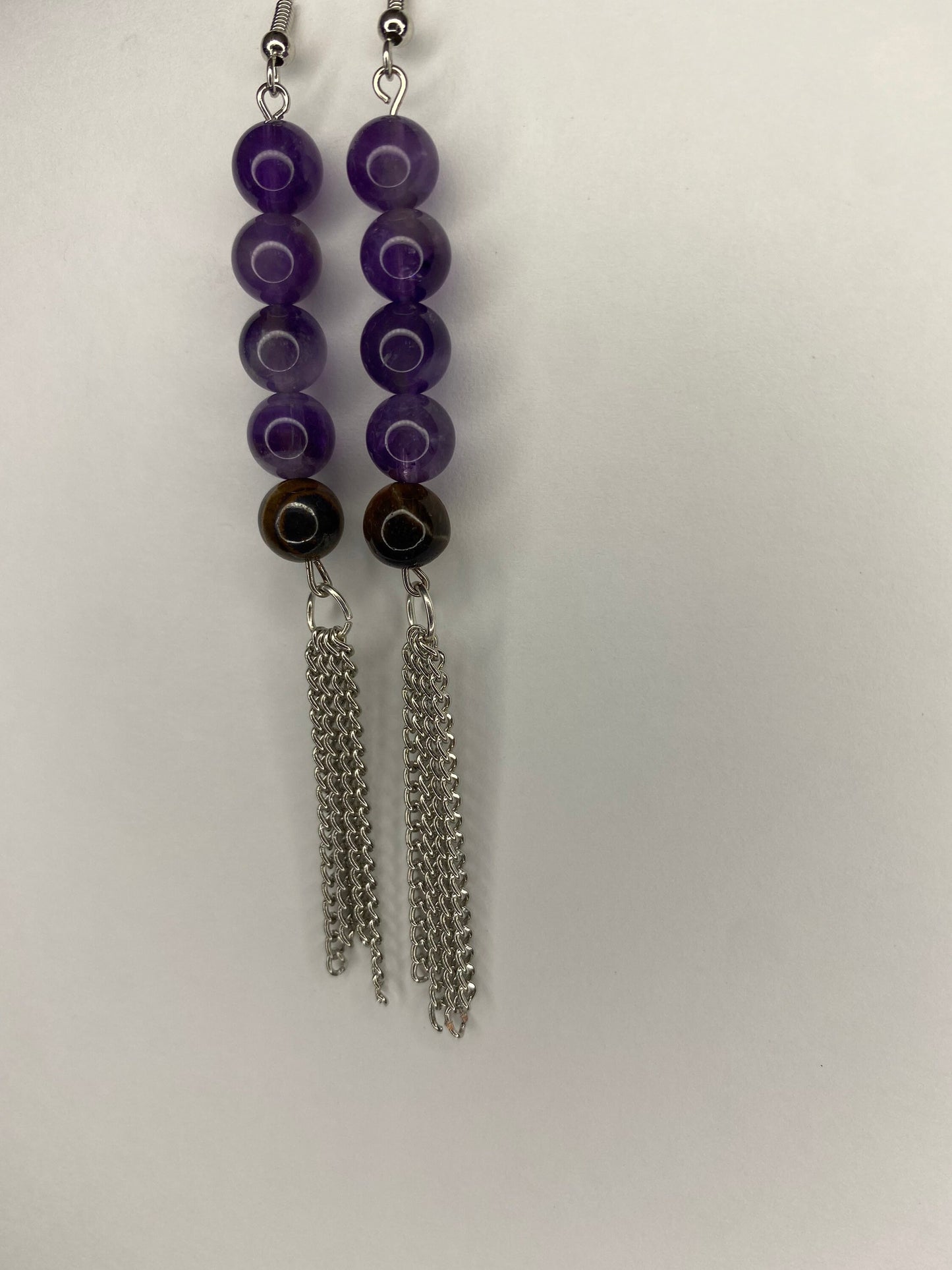 Amethyst & Tiger’s Eye Crystal Dangle Earrings