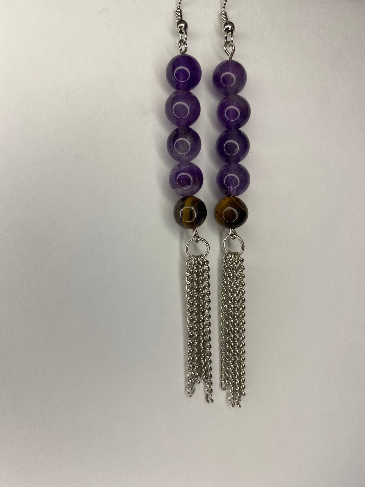 Amethyst & Tiger’s Eye Crystal Dangle Earrings