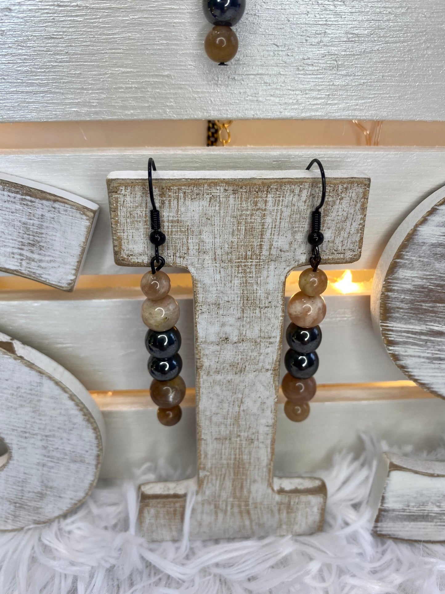 Sunstone & Hematite Crystal Drop Earrings