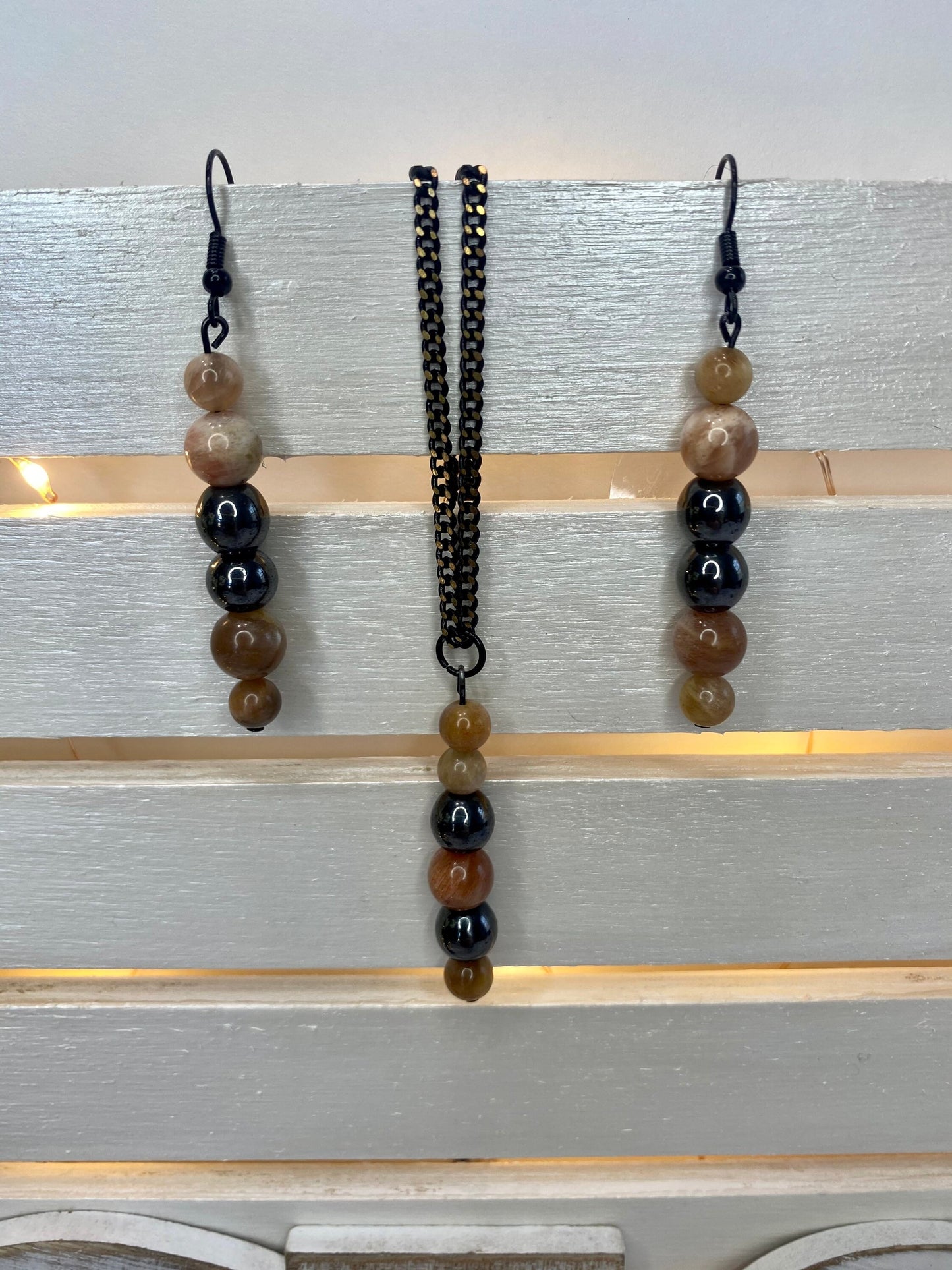 Sunstone & Hematite Crystal Drop Earrings