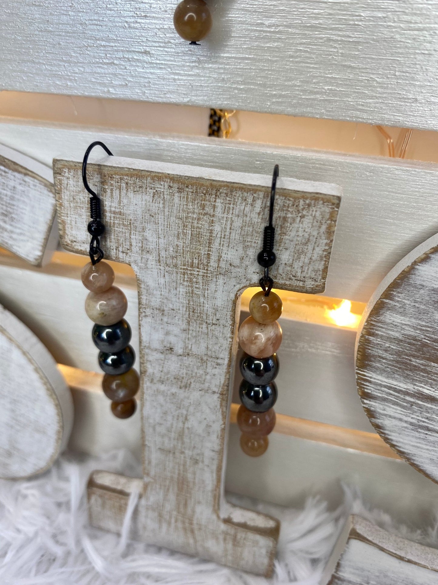 Sunstone & Hematite Crystal Drop Earrings