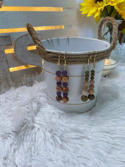 Leopard Jasper & Amethyst Crystal Drop Earrings