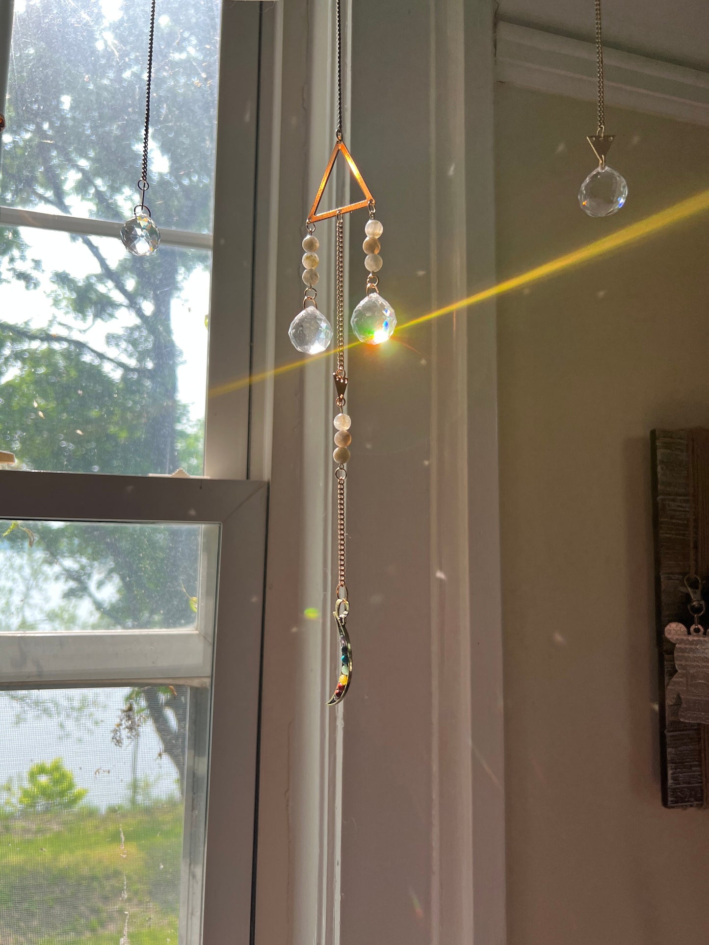 Rainbow Driftwood Crystal Suncatcher Hanging decor